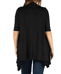 24seven Comfort Apparel Plus Elbow Length Open Front Cardigan Sweater