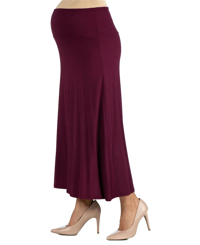 24seven Comfort Apparel Womens Elastic Waist Solid Color Maternity Maxi Skirt