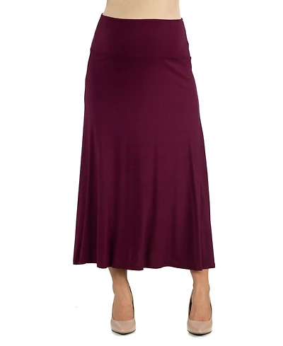 24seven Comfort Apparel Womens Elastic Waist Solid Color Maternity Maxi Skirt
