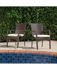 Noble House Wilkerson Outdoor Dining Chair with Cushion, Set of 2