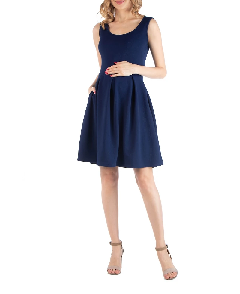 24seven Comfort Apparel Sleeveless Pleated Maternity Dress with Pockets