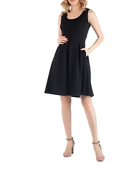 24seven Comfort Apparel Sleeveless Pleated Maternity Dress with Pockets