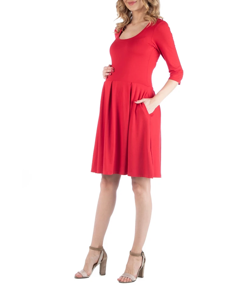 24seven Comfort Apparel Fit and Flare Scoop Neck Maternity Dress