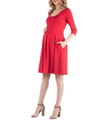 24seven Comfort Apparel Fit and Flare Scoop Neck Maternity Dress