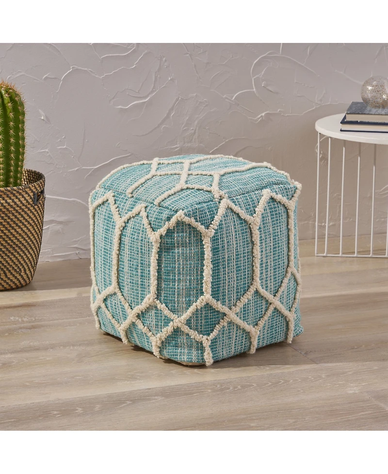 Noble House Bluesage Boho Ottoman Pouf