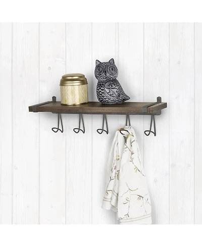 Spectrum Vintage-like Living Wall Mount 5-Hook Wood Shelf