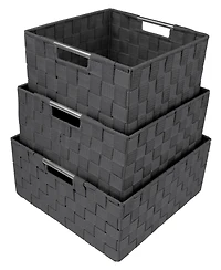 Sorbus 3 Piece Stackable Woven Basket Organizer Set with Built-In Carry Handles - Stylish Storage for any room in the household