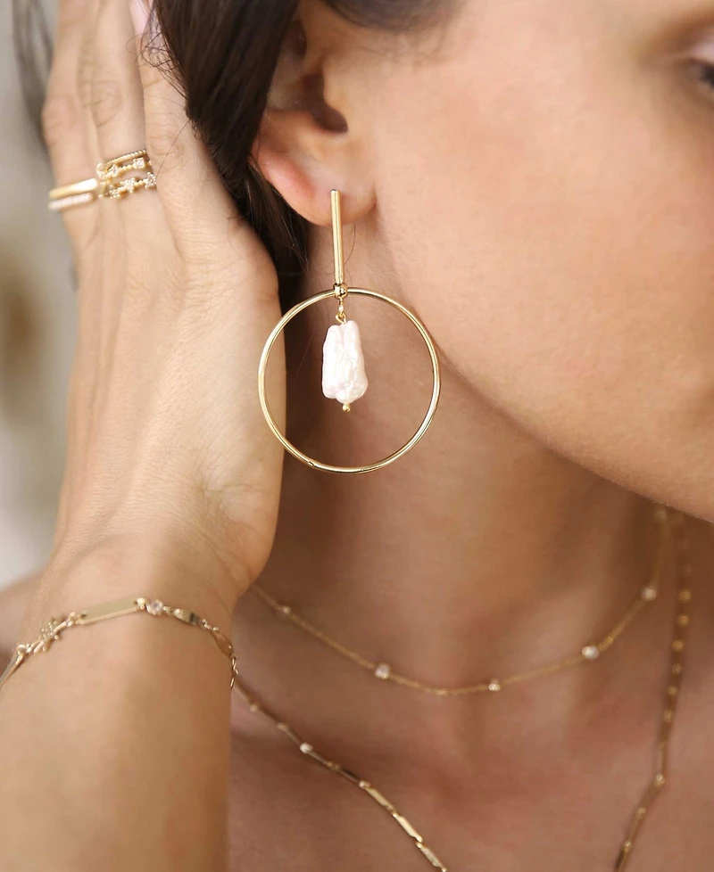 Ettika Modern Gold - Tone and Freshwater Pearl Drop Hoop Earrings