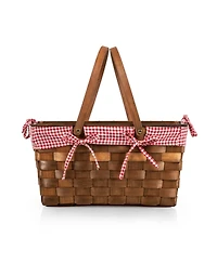 Picnic Time Kansas Handwoven Wood Picnic Basket