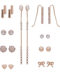 Guess Gold-Tone 9-Pc. Set Crystal Heart & Bow Earrings