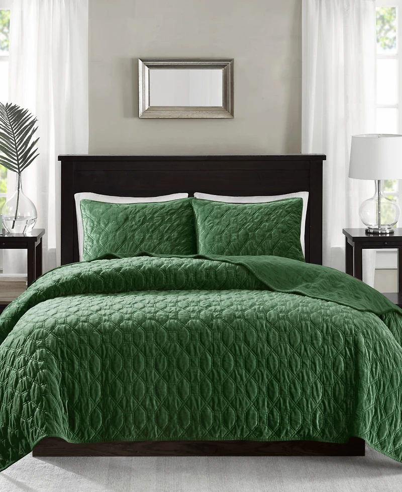 Madison Park Harper Quilted Velvet 3-Pc. Quilt Set, Full/Queen