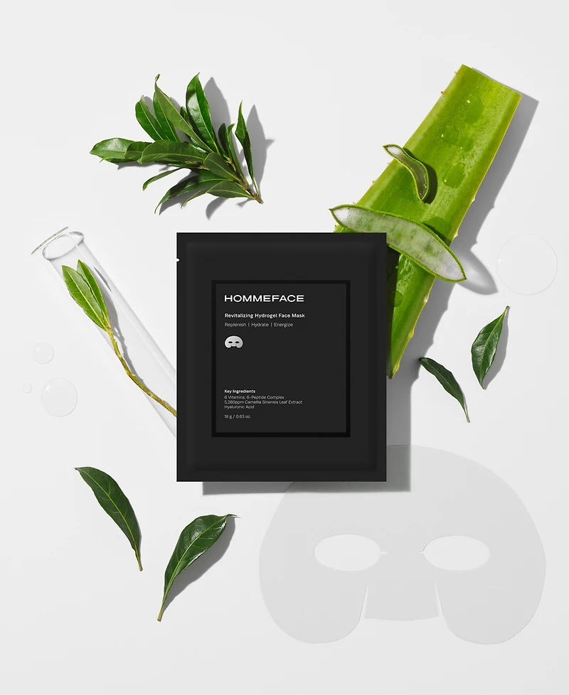 Hommeface Men's Revitalizing Hydrogel Facial Sheet Mask Set, 5 masks x 18g (0.63 oz)