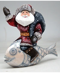 G.DeBrekht Woodcarved Hand Painted Silver Treasure Fish Santa Figurine