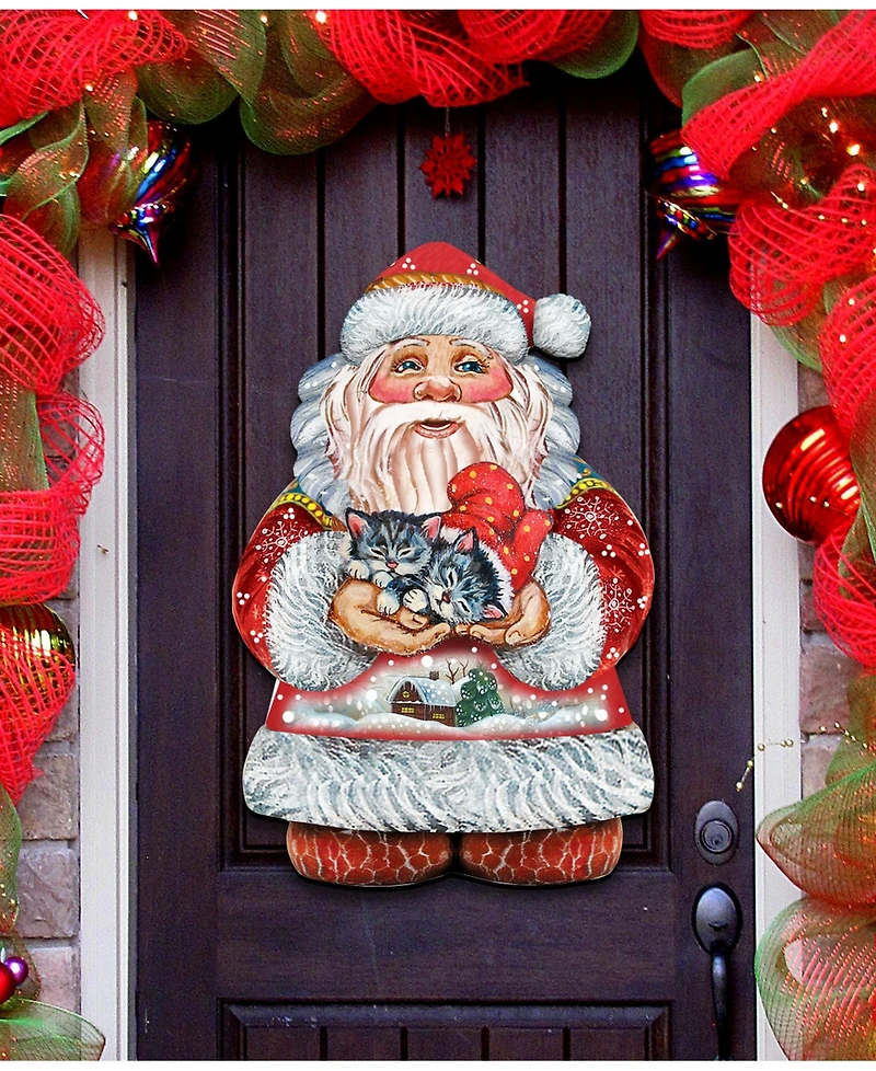 Designocracy Kitten Holiday Santa Christmas Door Hanger