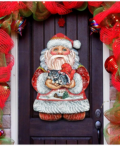 Designocracy Kitten Holiday Santa Christmas Door Hanger