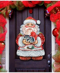 Designocracy Kitten Holiday Santa Christmas Door Hanger