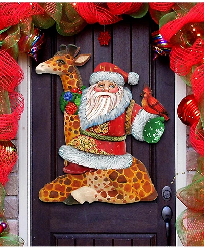 Designocracy Santa on Giraffe Christmas Door Hanger