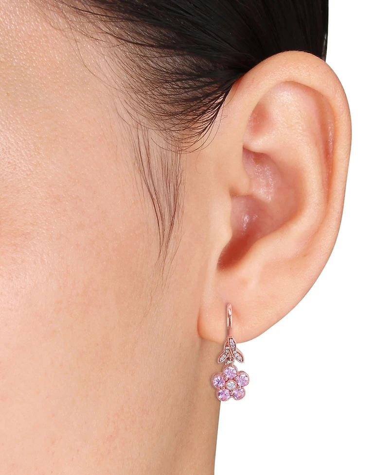 Pink Sapphire (1-1/4 ct. t.w.) & Diamond (1/7 ct. t.w.) Flower Drop Earrings in 10k Rose Gold