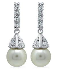 Imitation Pearl Cubic Zirconia Vintage Pyramid Style Drop Earrings Crafted in Silver Plate