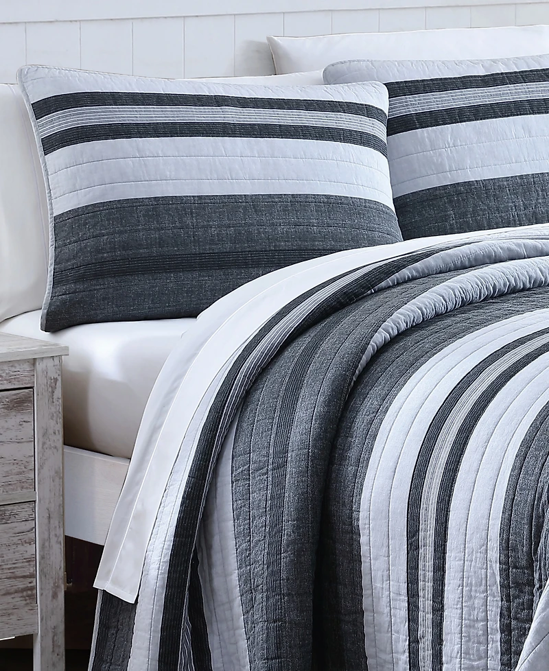 Nautica Ardmoore Grey Cotton Reversible 3-Piece Quilt Set, King