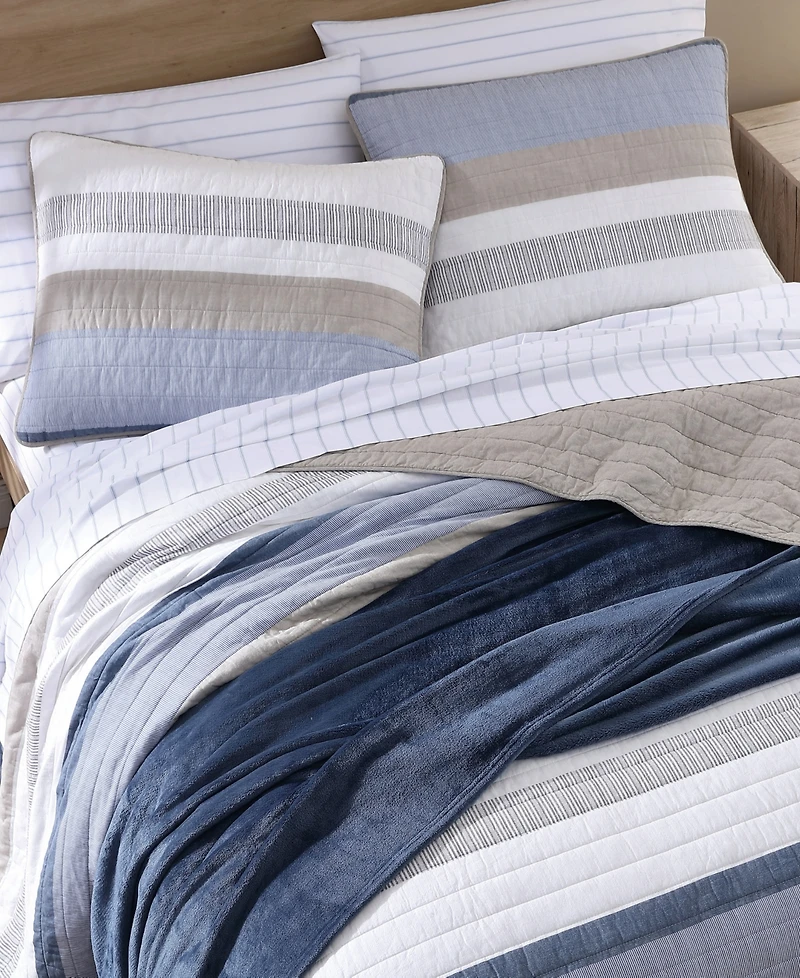 Nautica Galewood Beige Cotton Reversible 3-Piece Quilt Set, King