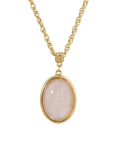 2028 14K Gold Plated Semi Precious Rose Quartz Oval Pendant Necklace