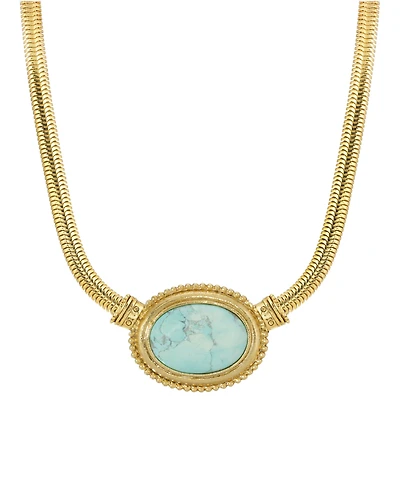 2028 Gold Tone Turquoise Semi Precious Oval Stone Necklace