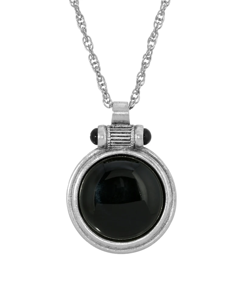 2028 Silver-Tone Onyx Round Pendant Necklace