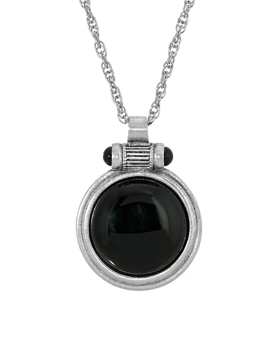 2028 Silver-Tone Onyx Round Pendant Necklace
