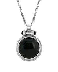 2028 Silver-Tone Onyx Round Pendant Necklace