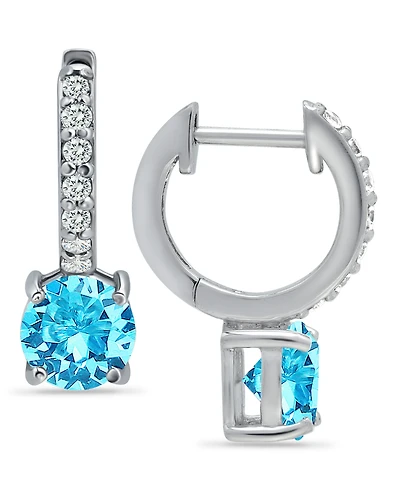 Colored Cubic Zirconia Huggie Hoop Earrings Sterling Silver or 18k Gold over (Also Available Lab Created Opal)