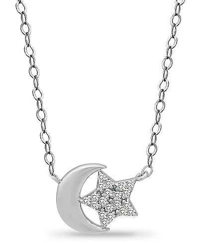 Giani Bernini Cubic Zirconia Moon & Star Pendant Necklace in Sterling Silver, 16" + 2" extender, Created for Macy's
