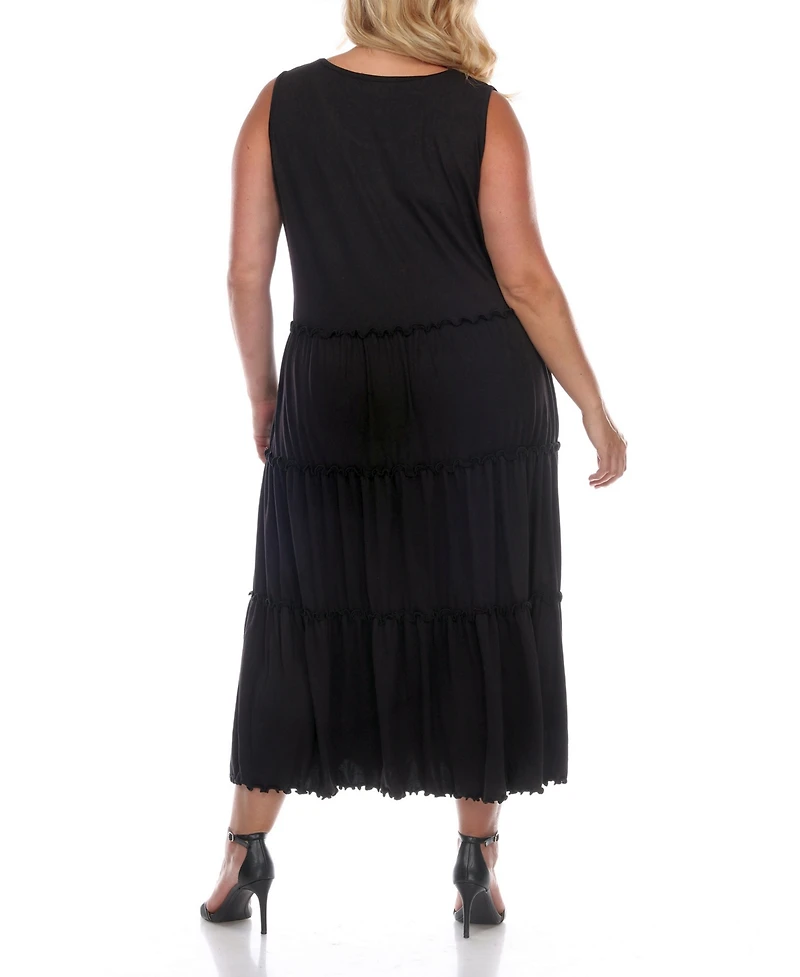 White Mark Plus Scoop Neck Tiered Midi Dress