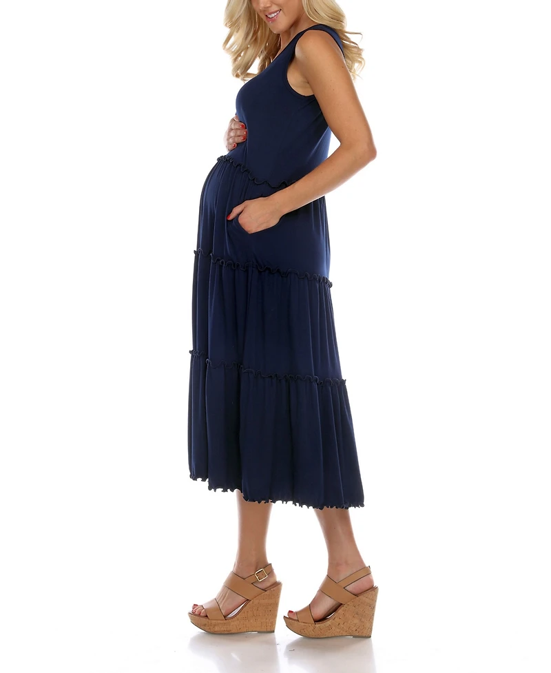 White Mark Maternity Plus Scoop Neck Tiered Midi Dress