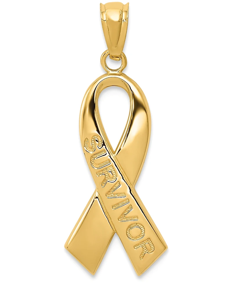 Survivor Ribbon Charm Pendant in 14k Gold