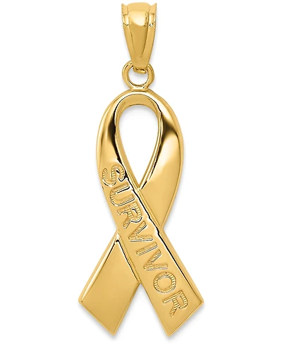 Survivor Ribbon Charm Pendant in 14k Gold