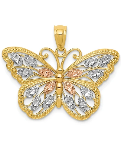 Butterfly Diamond-cut Charm in 14K Yellow Gold with White and Rose Rhodium