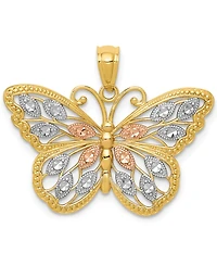Butterfly Diamond-cut Charm in 14K Yellow Gold with White and Rose Rhodium