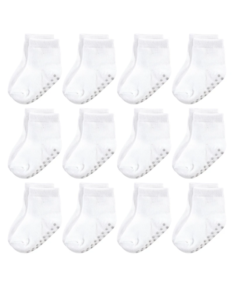 Touched by Nature Toddler Girls Cotton Socks with Non-Skid Gripper for Fall Resistance, Pink Black, 2-4