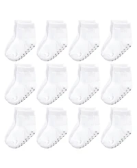 Touched by Nature Toddler Girls Cotton Socks with Non-Skid Gripper for Fall Resistance, Pink Black, 2-4