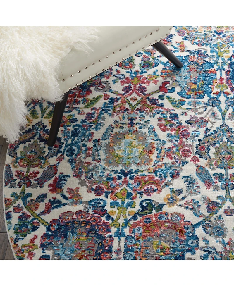 Nourison Home Ankara Global ANR06 Ivory and Blue 4' Round Rug