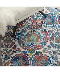 Nourison Home Ankara Global ANR06 Ivory and Blue 4' Round Rug