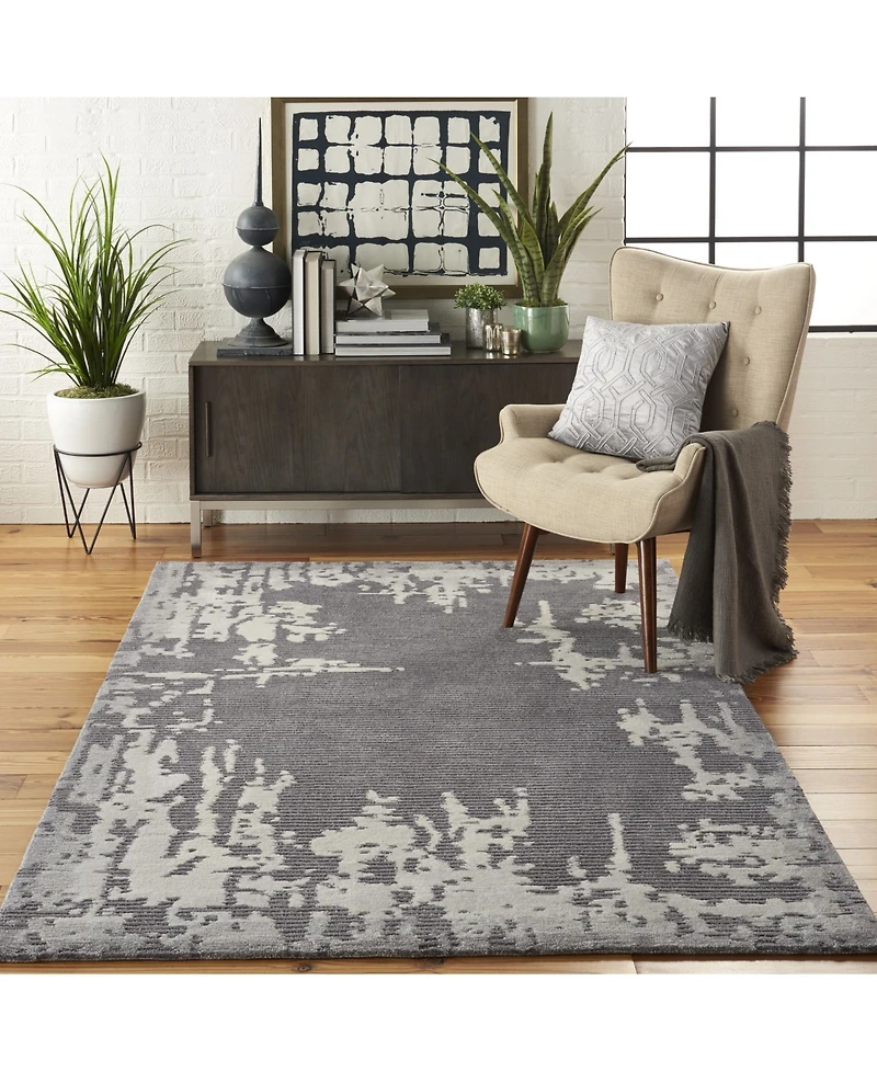 Nourison Home Symmetry SMM02 Gray and Beige 3'9" x 5'9" Area Rug