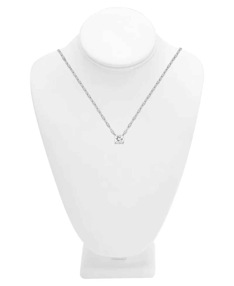 And Now This Cubic Zirconia Solitaire Pendant Necklace, 16" + 2" extender in Silver or Gold Plate