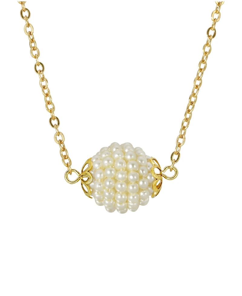 2028 Gold-Tone Round Faux Seeded Imitation Pearl Single Ball 16" Necklace