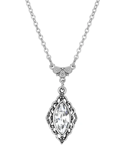 2028 Silver-Tone Crystal Diamond Drop 16" Adjustable Necklace