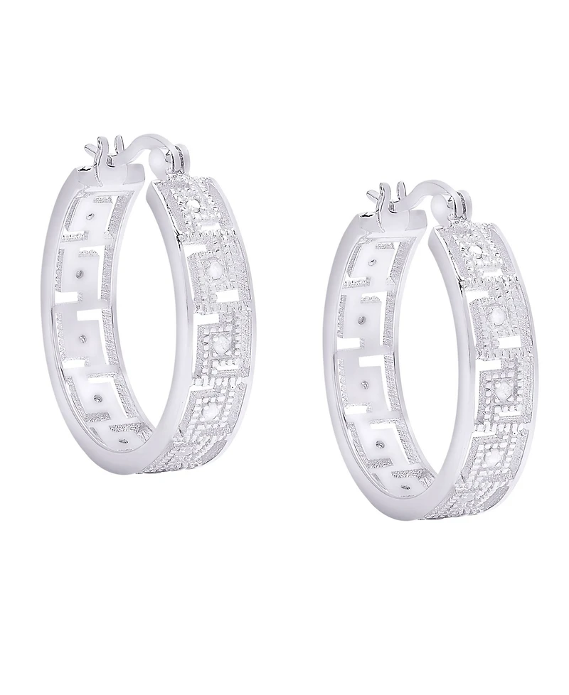 Macy's Diamond Accent Silver-plated Greek Key Hoop Earrings