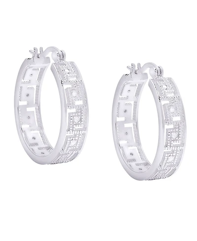 Macy's Diamond Accent Silver-plated Greek Key Hoop Earrings