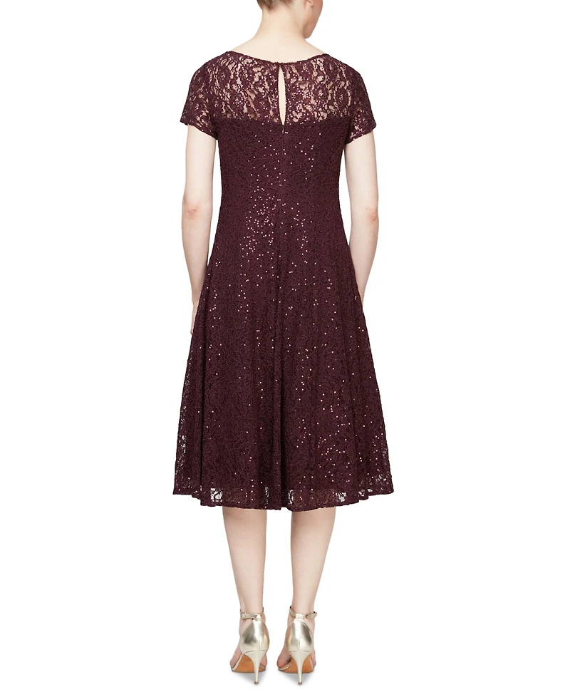 Sl Fashions Sequined Lace Midi Dress
