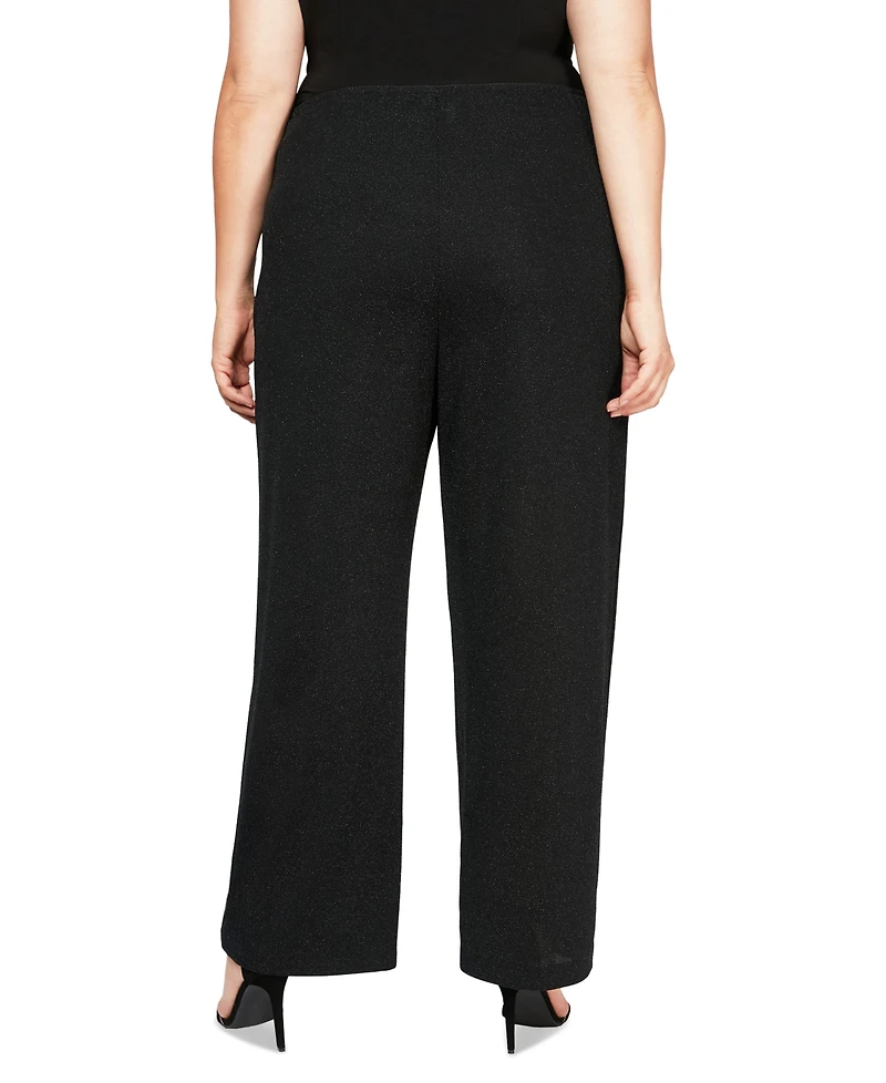 Alex Evenings Plus Size Metallic-Knit Straight-Leg Pants